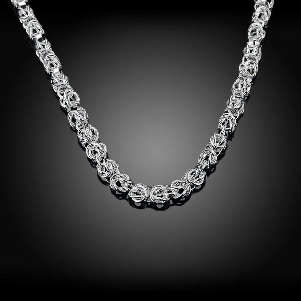 18 Inch Long Byzantine Toggle Chain  7mm Wide Stamped .925 Solid Sterling Silver - Picture 2 of 6